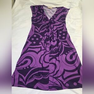 Jonathan Martin Vneck Stretch Dress Retro Purple Print- Size 12